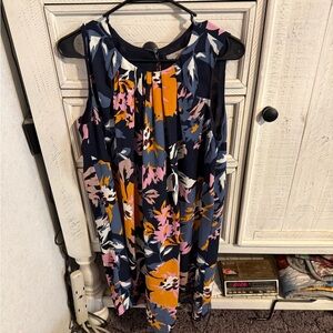 H&M Floral Midi Dress - Navy, Orange, Pink